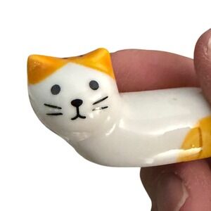 Ceramic Cat Figurine Chopstick Rest Holder Orange White Cute Kitchen Accessory